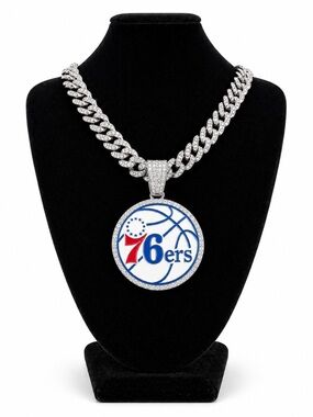 NBA Silver Chain Necklace with 76ers Pendant - Red, Blue, White